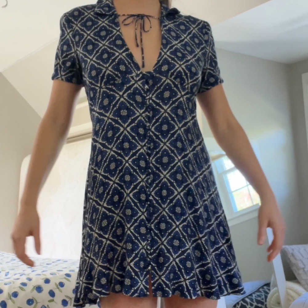 Free People deep V button up collared floral mini dress short sleeves